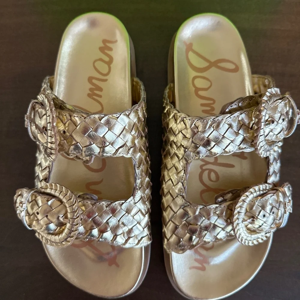 Sam Edelman Tiffanie Slide Footbed Sandal Slide Bright Gold Leather Sz 6.5 NEW - Picture 1 of 9